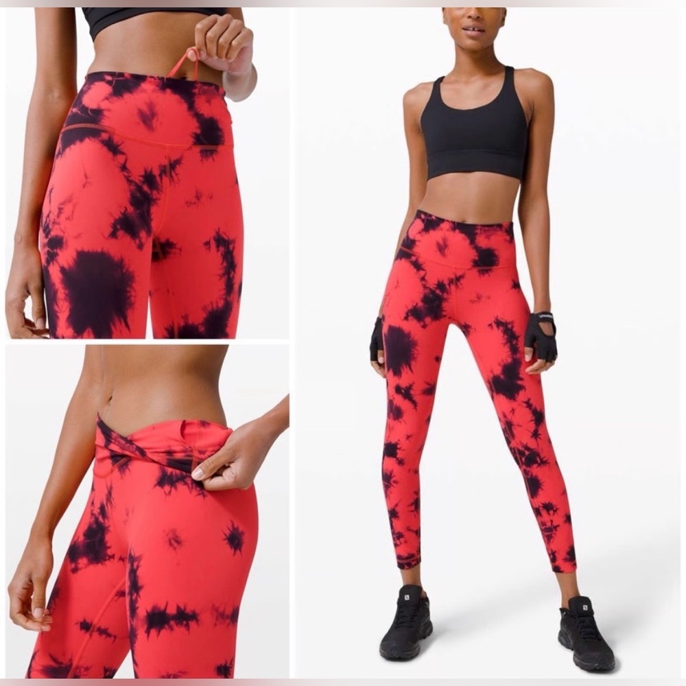 Lululemon Wunder Train High-Rise Tight 21” Tie Dye Carnation Red Black Size 10